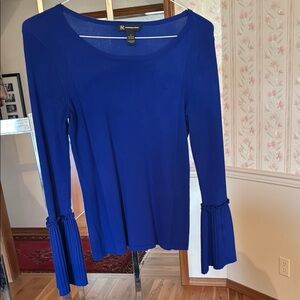 INC International Concepts Blue Ruffled Bell Sleeve Blouse